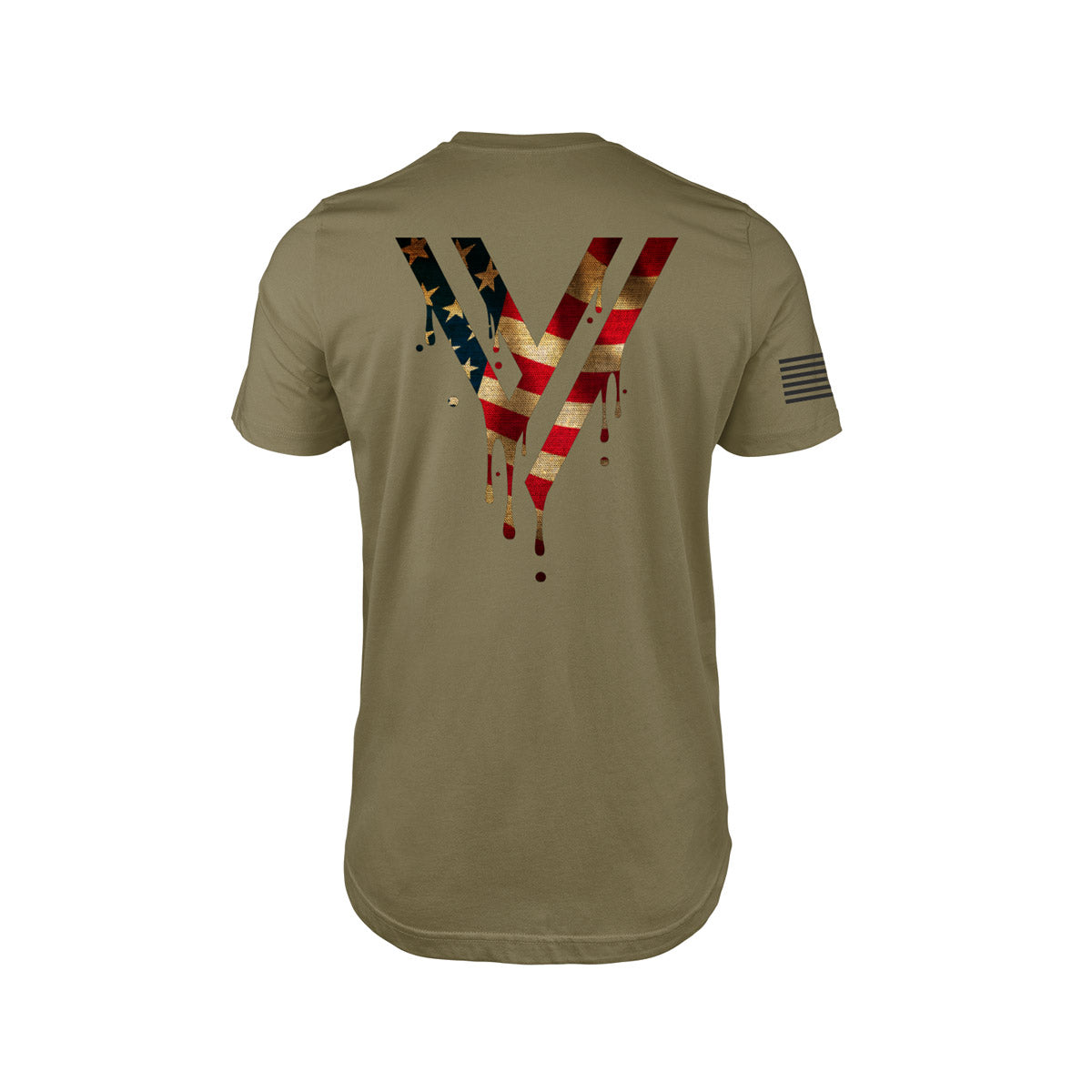 Rustic Flag Drip V Tee- Military Green